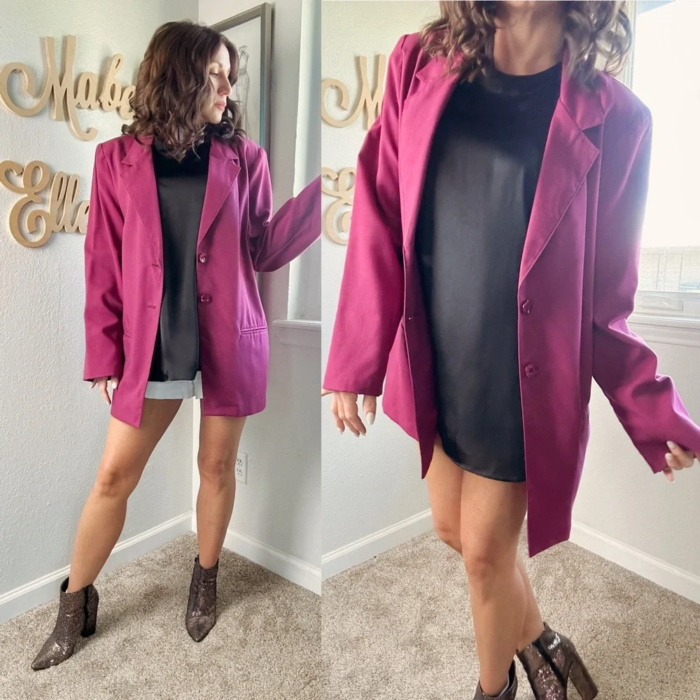 Vintage Sag Harbor boss babe Magenta Blazer Suit Jacket
